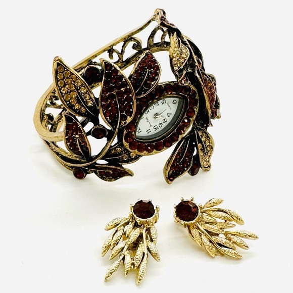 Rhinestone Watch Bracelet & Topaz Earrings - Picture 10 of 14